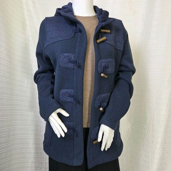 PATAGONIA Better Sweater Icelandic Coat Toggle Blue Black Hood Women's S/M DESC - Picture 13 of 14